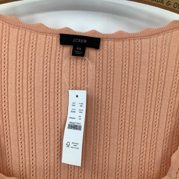 J.Crew Cropped Sweater 2X Peach Scalloped Neckline Long Sleeve 100% Merino Wool - Picture 2 of 7